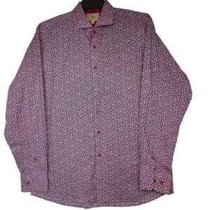 Cigar Couture Casual Button Down Long Sleeve Red/Blue Floral Shirt Mens Large